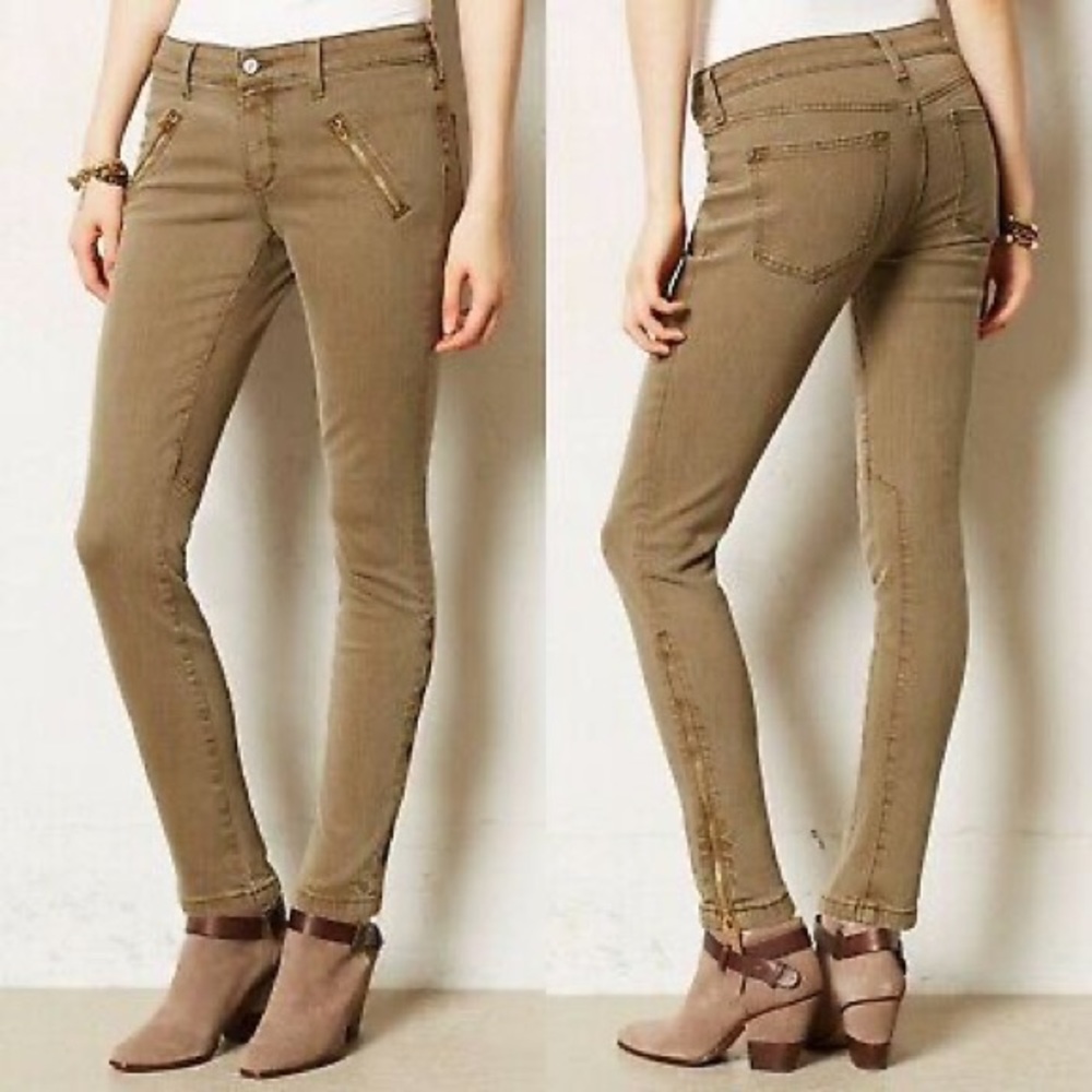 Pilcro & The Letterpress Serif Skinny Jeans Sz.25 Ankle Zip Gray Khaki
